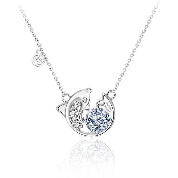 Moissanite Jewelry - Moissanite 925 Sterling Silver Dolphin / Koi Fish Necklace 1CT D VS1 NWOT